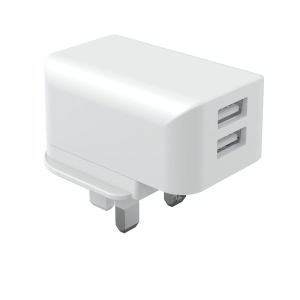 2 USB Port 5V2.4A RoHS UL Uk Travel Charger Fireproof PC